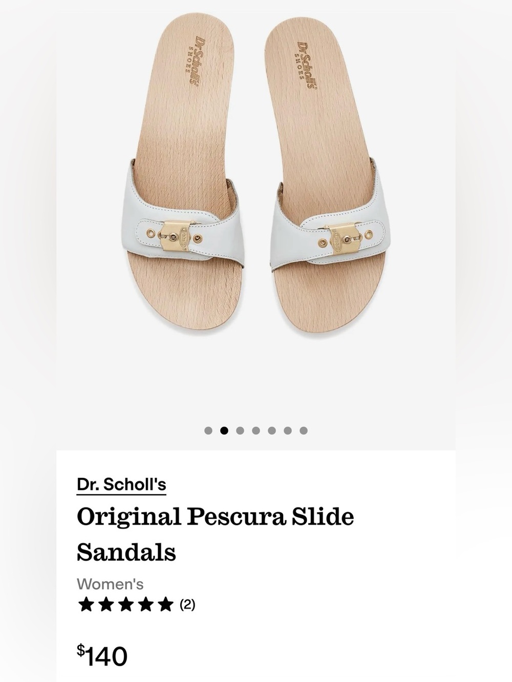 Dr. Scholl's Original Pescura Slide Sandals in White Leather with Gold Size 7 - Picture 8 of 9
